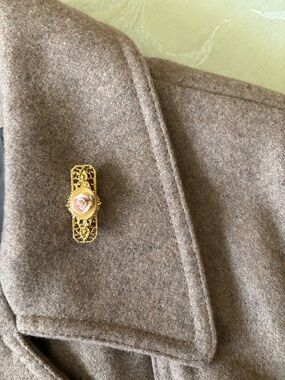 Gold-Tone Pink Floral Filigree Brooch